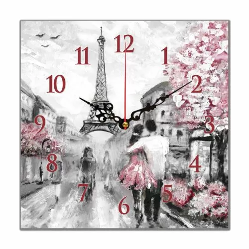 C0416_1 Стенен часовник с принт Влюбени в Париж