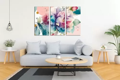 0986 Картина пано от 3 части Рози в пастелни тонове за модерен интериор на всекидевна