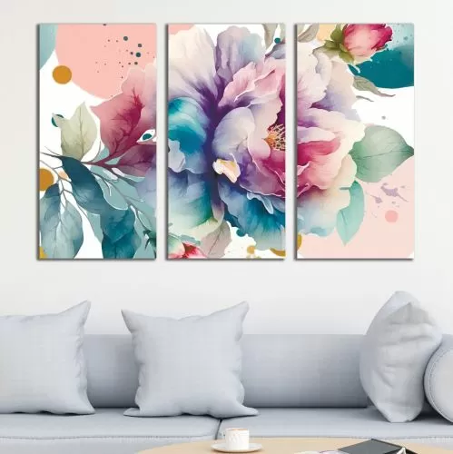 0986 Картина пано от 3 части Рози в пастелни тонове за цветен интериор