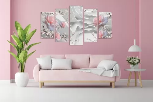 0997 Картина пано от 5 части Абстракция с Рози за хол