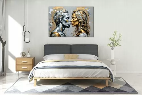 1046 Картина Абстракция мъж и жена - златно и сребърно за декорация на спалня