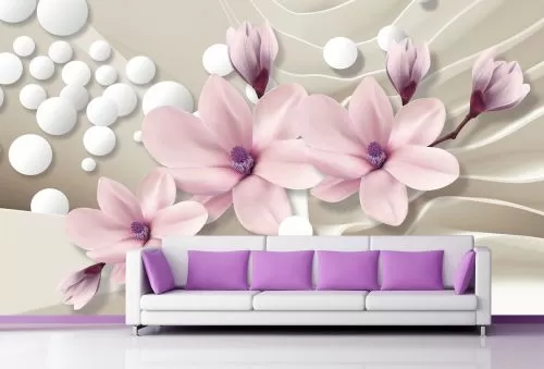 T9026 Фототапет 3D Магнолии и сфери