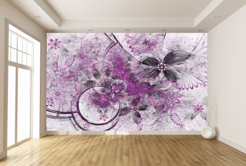 T9269 Wallpaper 3D Abstract flowers in purple and grey