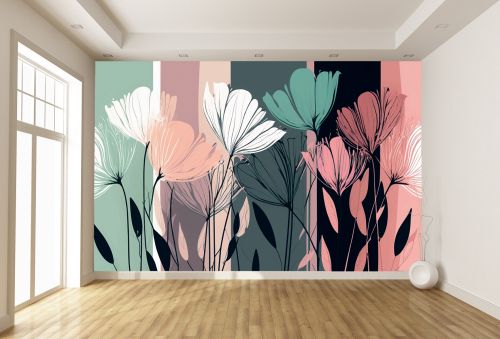 T9295 Wallpaper abstract flowers in pastel colors