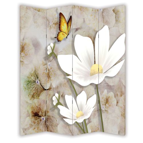 P9296 Декоративен параван 3D Абстракция с бели цветя (3, 4 , 5 или 6 части)