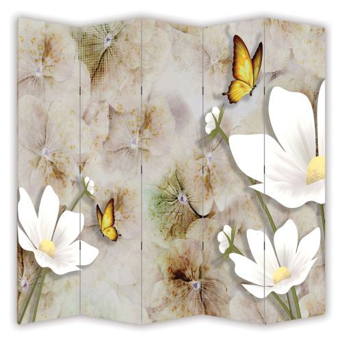 P9296 Декоративен параван 3D Абстракция с бели цветя (3, 4 , 5 или 6 части)