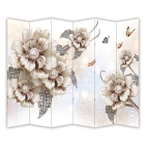 P9158 Decorative Screen Room divider 3D Composition with flowers and jewelry (3,4,5 or 6 panels)