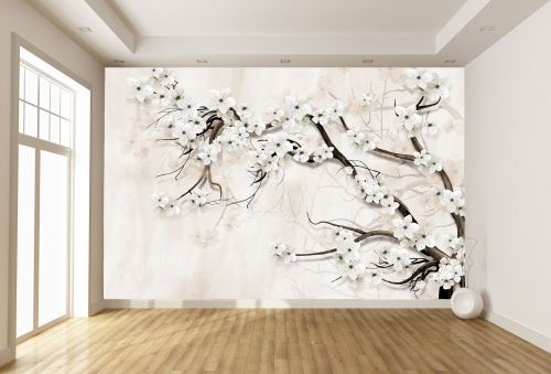 T9307 Wallpaper Almond Blossom - Elegant White Harmony