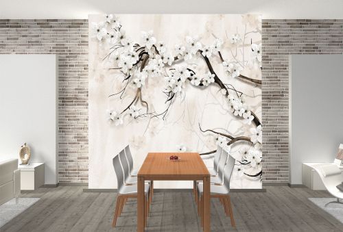 T9307 Wallpaper Almond Blossom - Elegant White Harmony