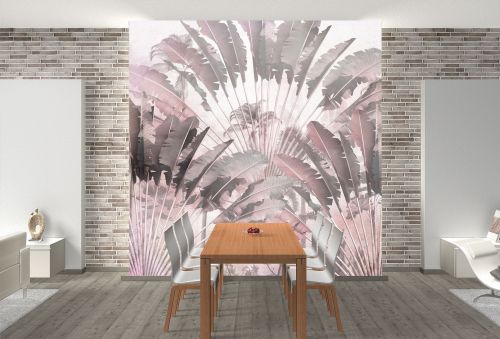 T9310 Wallpaper Tropical elegance in pastel pink