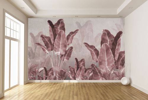 T9311 Wallpaper Pink tropical leaves