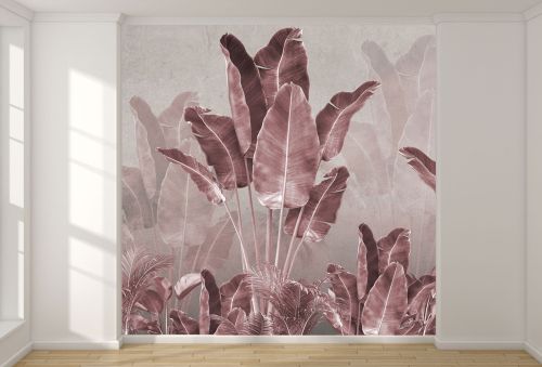 T9311 Wallpaper Pink tropical leaves