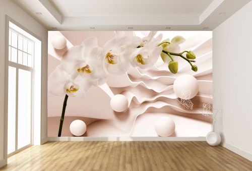 T9312 Wallpaper 3D White Orchids abstraction