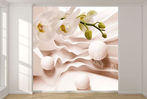 T9312 Фототапет 3D Абстракция с бяла орхидея за спа център