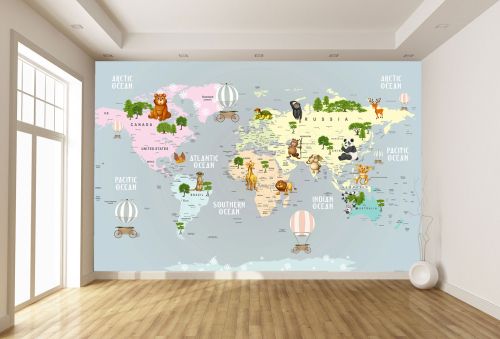 T9314 Wallpaper Kids World Map with Animals