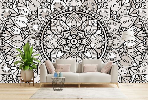 T9321 Wallpaper Mandala - black and beige
