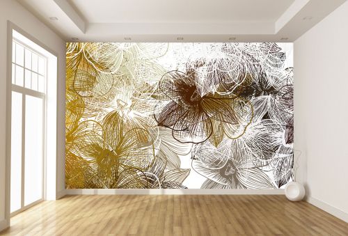T9324 WallpaperAbstract Floral Mural in Gold and Brown Shades