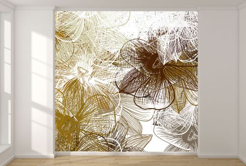 T9324 WallpaperAbstract Floral Mural in Gold and Brown Shades
