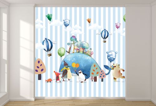 T9333 Детски фототапет Весели животни и игриви балони за детски кът