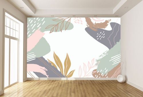 T9337 Wallpaper Abstraction in pastel colors with floral motifs