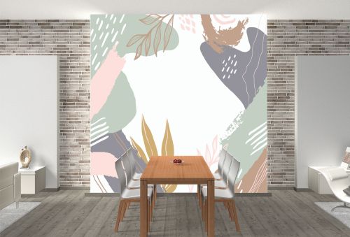 T9337 Фототапет Абстракция в пастелни цветове с флорални мотиви за трапезария