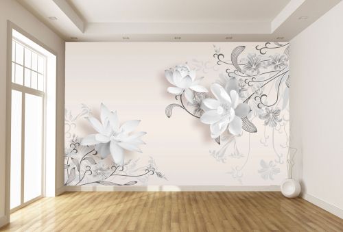 Фототапет 3D Нежни бели цветя за всекидневна T9350 за офис