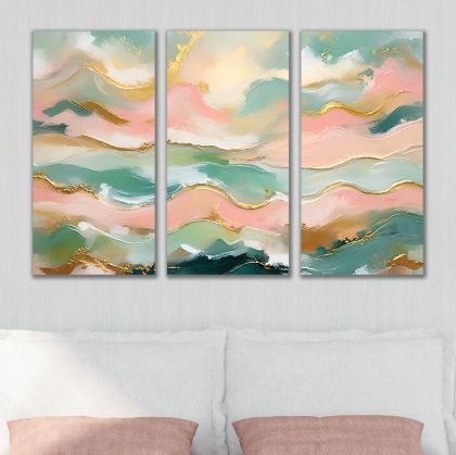 1117 Wall art decoration (set of 3 pieces) Abstract sea landscape - Harmony in pastel and gold