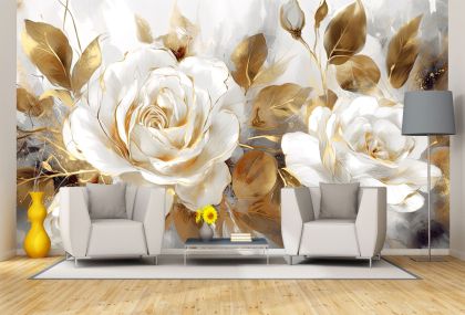 Фототапет Бяла роза в златно сияние за офис T1102 