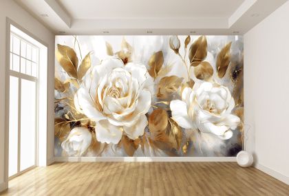 T1102 Wallpaper 3D White rose in golden glow