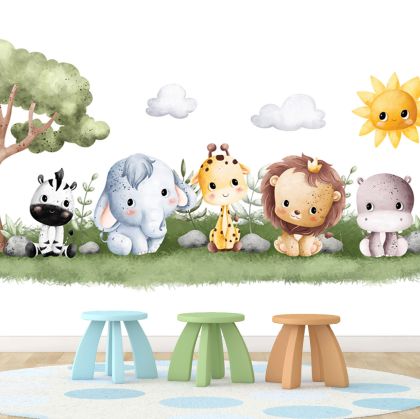 T9354 Детски фототапет Акварелни животни в пастелни тонове