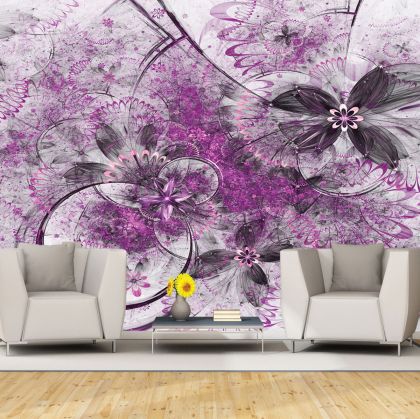T9269 Wallpaper 3D Abstract flowers in purple and grey