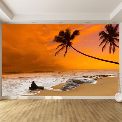 T0679 Wallpaper Sea sunset with palms