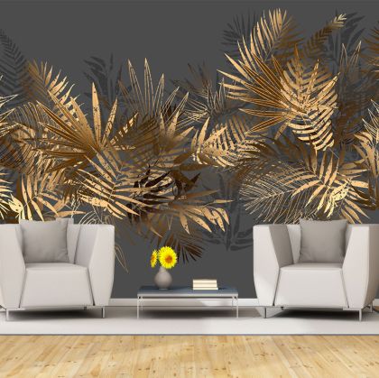 T0835 3D Wallpaper Golden leaves
