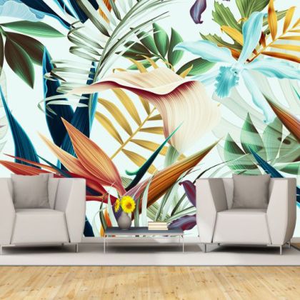 T0892 Wallpaper Colorful tropical leaves