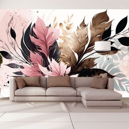 T0951 Wallpaper Abstract flowers and leaves