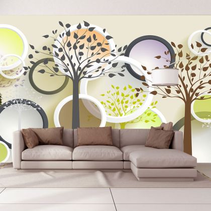 T9009 Wallpaper 3D Abstract trees and circles