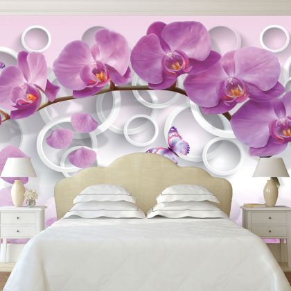 T9013 Wallpaper 3D Purple orchids