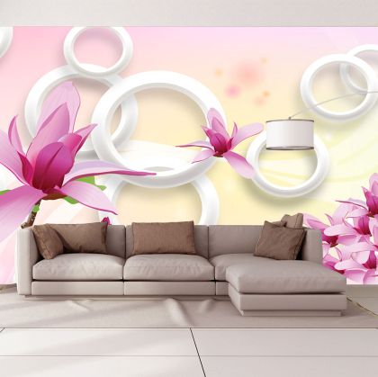 T9070 Wallpaper 3D Magnolias and circles
