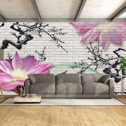 T9079 Wallpaper 3D Lotus (white bricks)