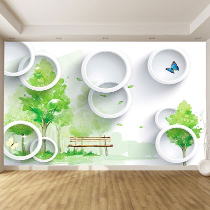 T9104 Wallpaper 3D Landscape with bench