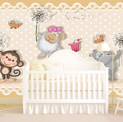 T9113 Wallpaper Animals with dandelions - beige