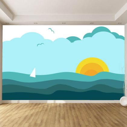T9129 3D Wallpaper Sun and turquoise sea