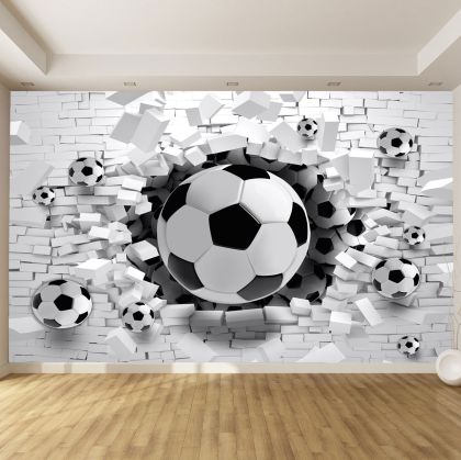 T9154 Wallpaper 3D Football and brick wall