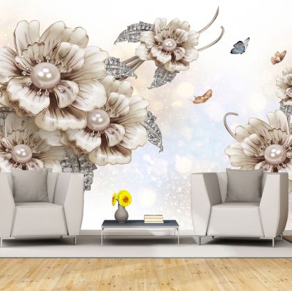 T9158 Wallpaper 3D Composition with flowers and jewelry