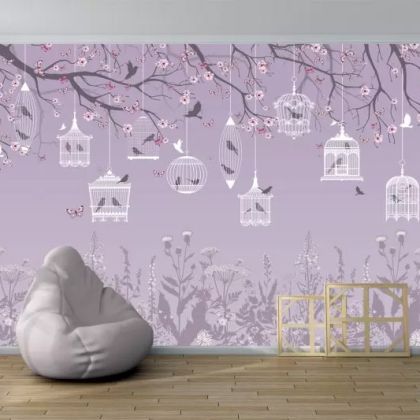 T9176 Wallpaper with bird cages