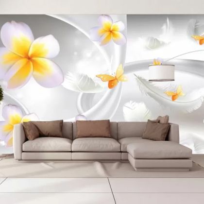 T9199 Wallpaper 3D Abstraction with flowers and feathers