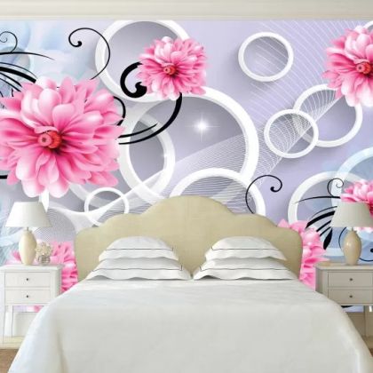 T9204 Wallpaper 3D Abstraction with flowers and circles