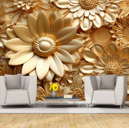 T9234 Wallpaper 3D Golden flowers