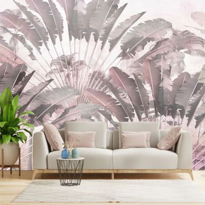 T9310 Wallpaper Tropical elegance in pastel pink