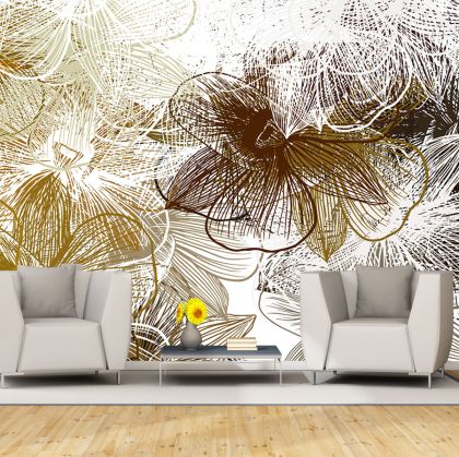T9324 WallpaperAbstract Floral Mural in Gold and Brown Shades